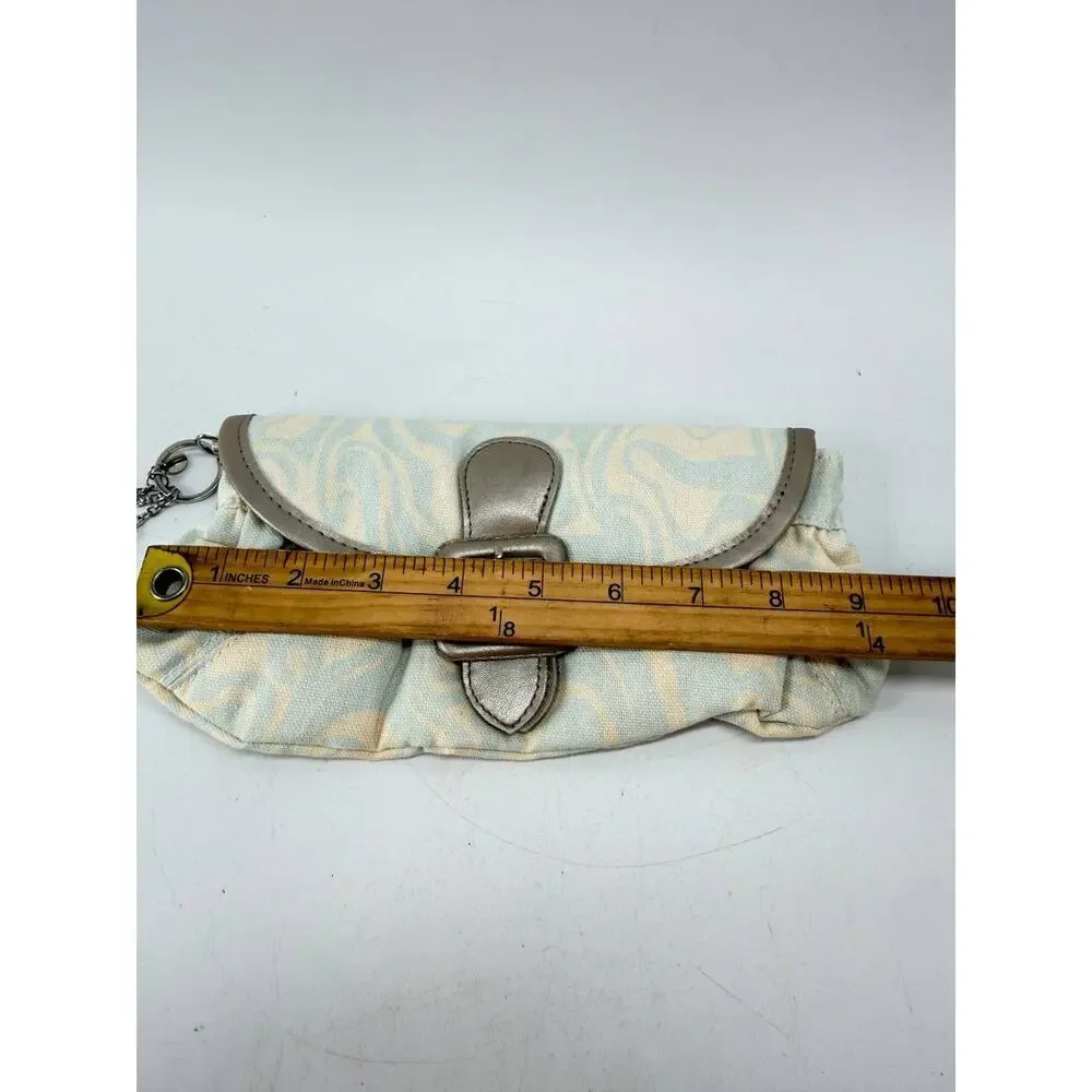 Fashion Fair Cosmetics Canvas Clutch Wallet Keychain Charm Blue White Vintage